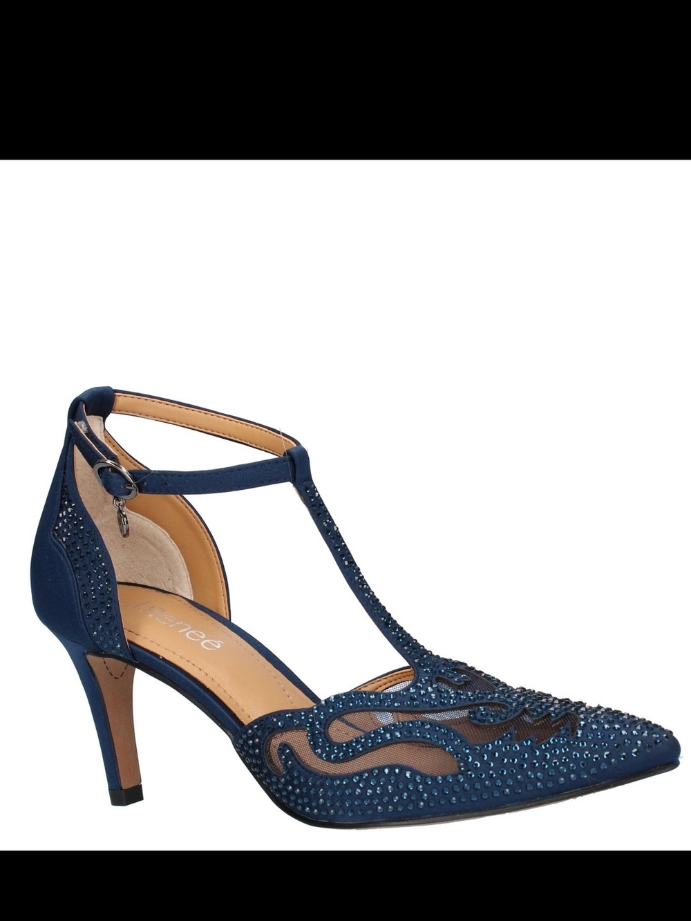 J. RENEE WOMEN'S NAVY FABRIC/RHINESTONES T-STRAP PUMPS Size 10 W